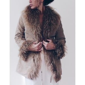 Leather Afghan Jacket/ Mongolian Fur Coat/ penny